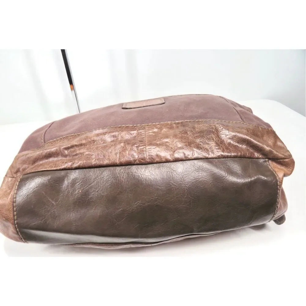 Fossil Key Brown Distressed Leather Canvas Messenger Bag Laptop Crossbody Bag